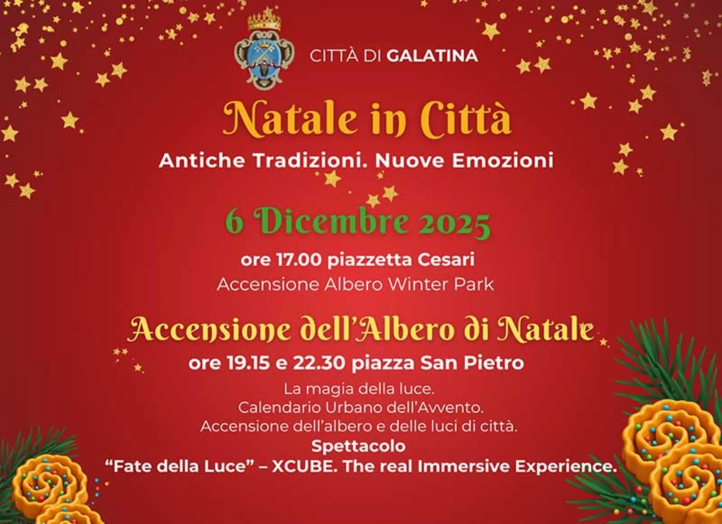 Galatina: sabato 6 dicembre l’accensione dell’Albero di Natale 2025 in piazza San Pietro.

🌐 www.galatina24.it