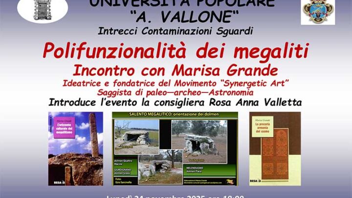 Università Popolare Galatina: Marisa Grande introduce alla “Polifunzionalità dei megaliti”