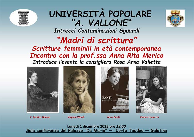 “Scritture femminili in età contemporanea”: all’UniPopolare di Galatina un incontro con Anna Rita Merico