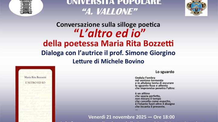 L’Università Popolare “Aldo Vallone” di Galatina presenta “L’altro ed io” di Maria Rita Bozzetti
