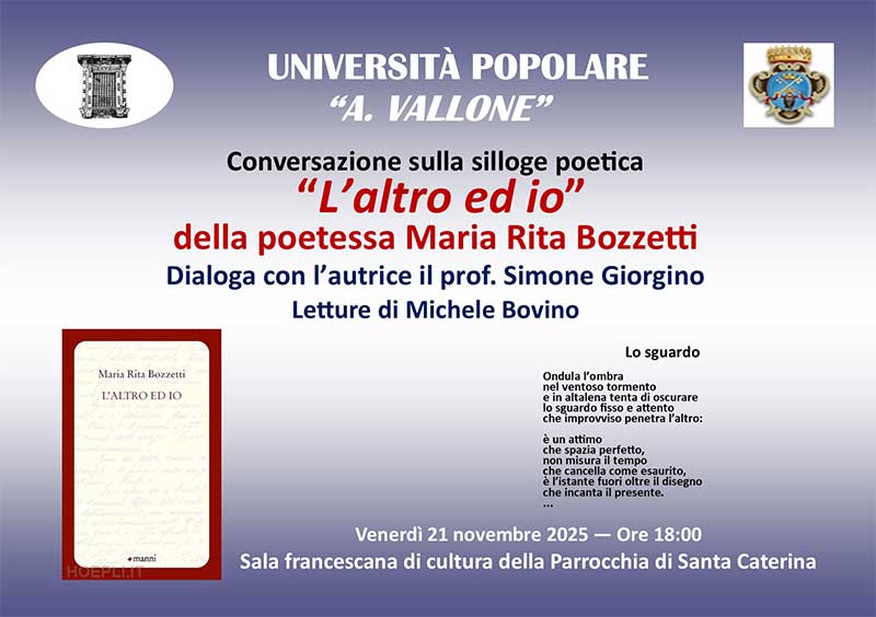 L’Università Popolare “Aldo Vallone” di Galatina presenta “L’altro ed io” di Maria Rita Bozzetti