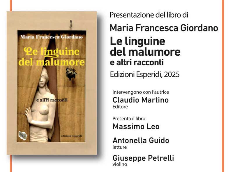 Maria Francesca Giordano presenta la nuova raccolta “Le linguine del malumore e altri racconti”