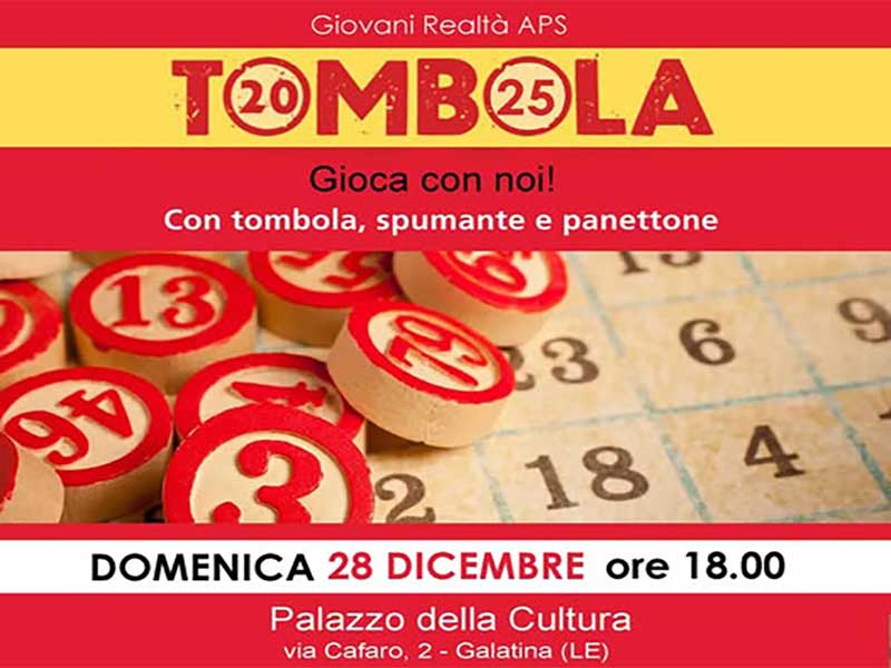 Galatina: Giovani Realtà APS organizza una tombola con panettone e spumante