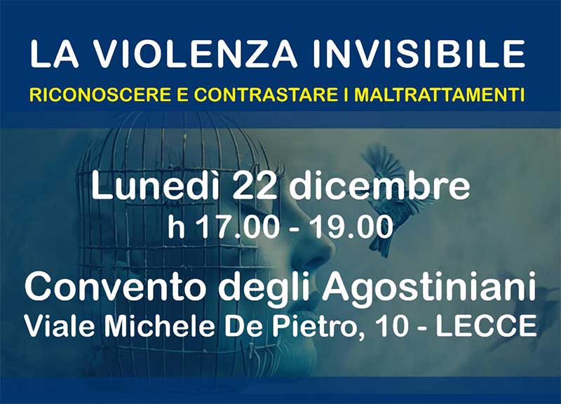 “La violenza invisibile: riconoscere e contrastare i maltrattamenti”. Un incontro pubblico a Lecce