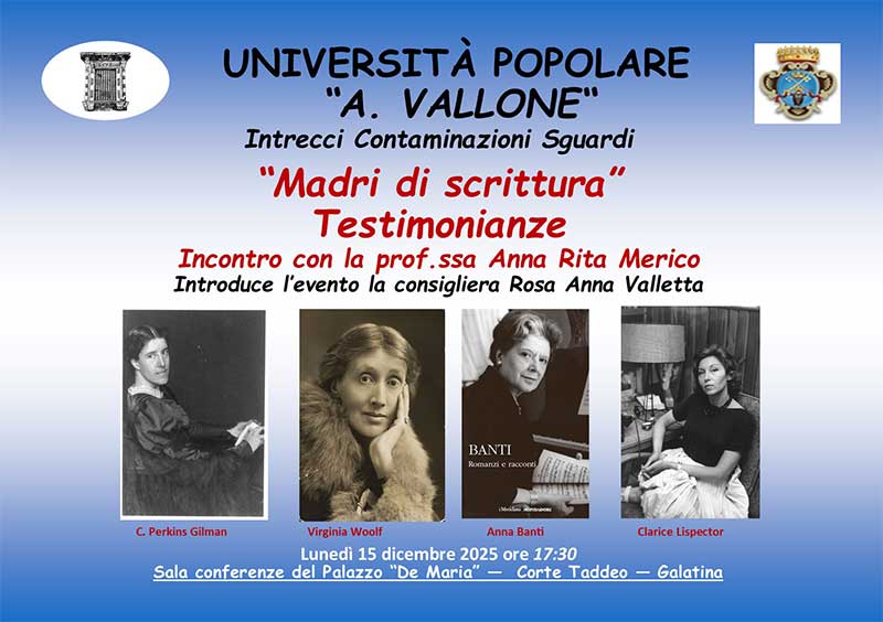 Ad UniPopolare di Galatina “Madri di scrittura: testimonianze” con Anna Rita Merico