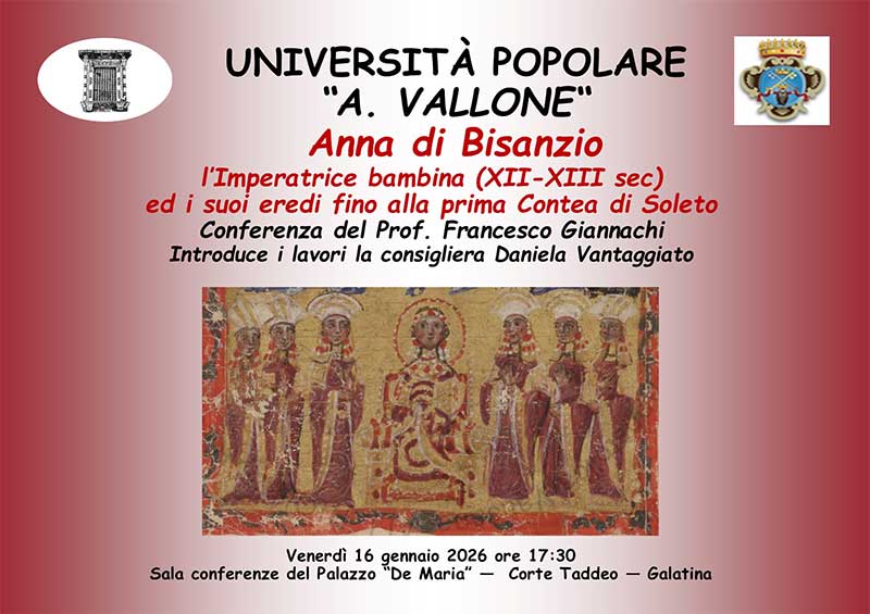All’Università Popolare di Galatina una conferenza sulla figura di Anna di Bisanzio