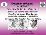 “Carmela balla. Venite”. All’UniPopolare di Galatina un reading di Anna Rita Merico
