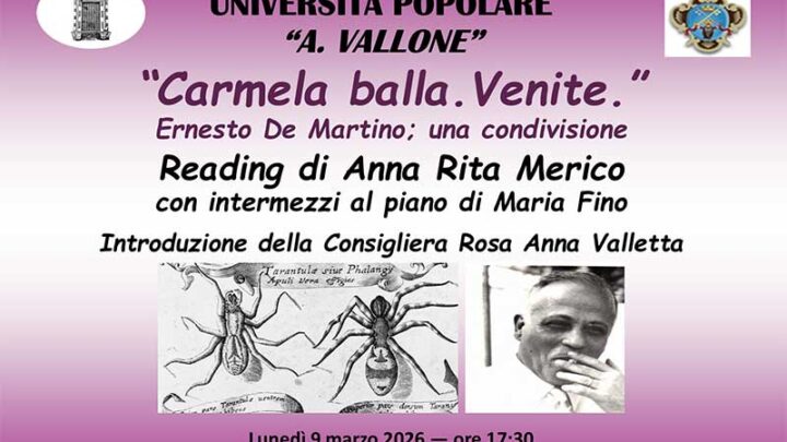 “Carmela balla. Venite”. All’UniPopolare di Galatina un reading di Anna Rita Merico