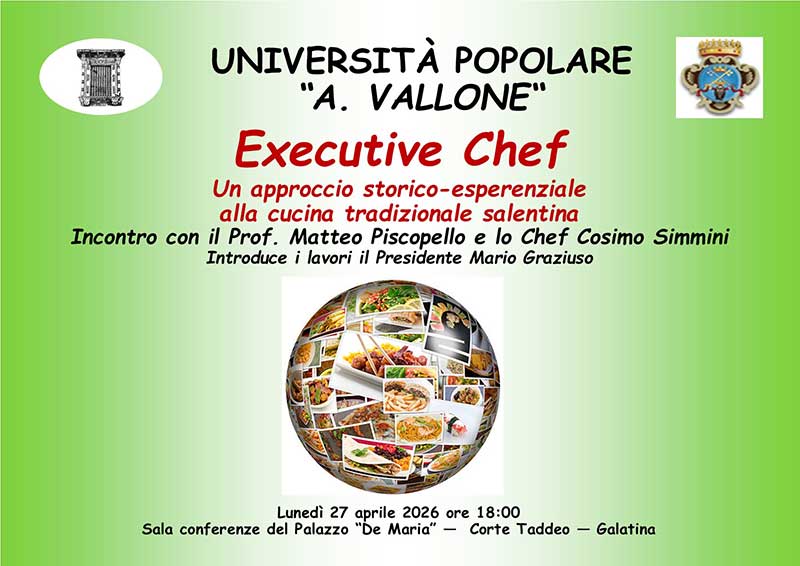 Il prof. Matteo Piscopello e lo chef Cosimo Simmini ospiti dell’UniPopolare di Galatina