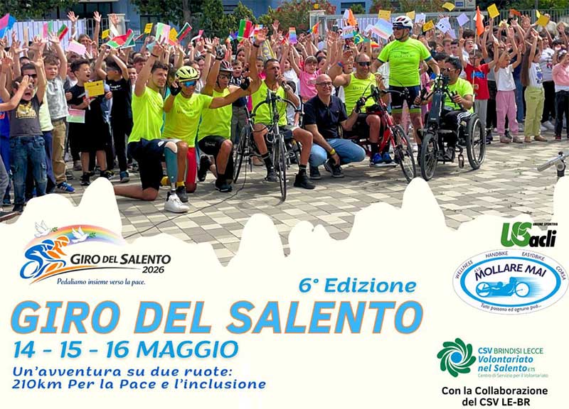 Tre giorni pedalando per la Pace con il “Giro del Salento 2026”