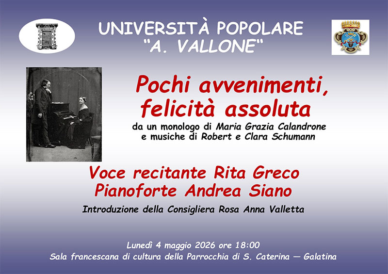 All’Università Popolare di Galatina uno spettacolo con Rita Greco e Andrea Siano