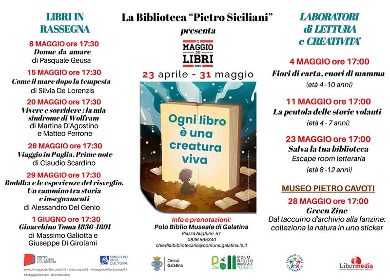 Il Maggio dei libri 2026: il programma delle iniziative presso la biblioteca comunale di Galatina
