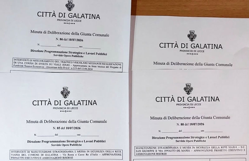 La Giunta comunale di Galatina approva quattro progetti strategici per il settore Lavori Pubblici