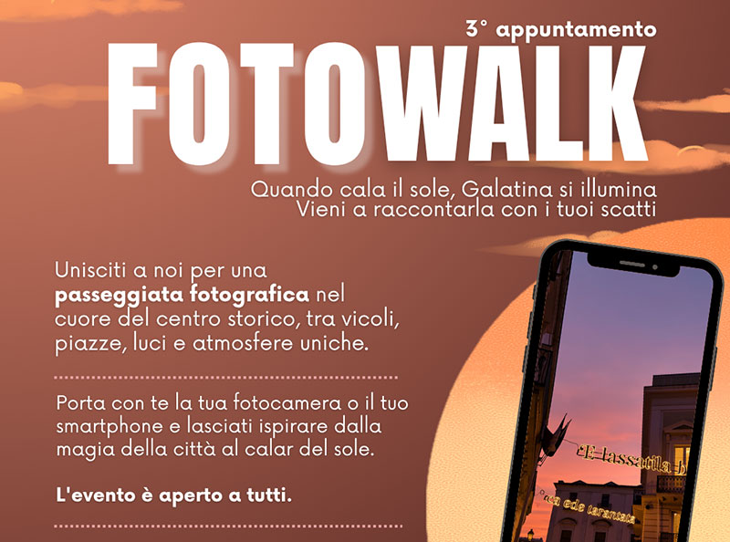 Galatina si accende al tramonto: torna il “FotoWalk” per raccontare la città con nuovi occhi
